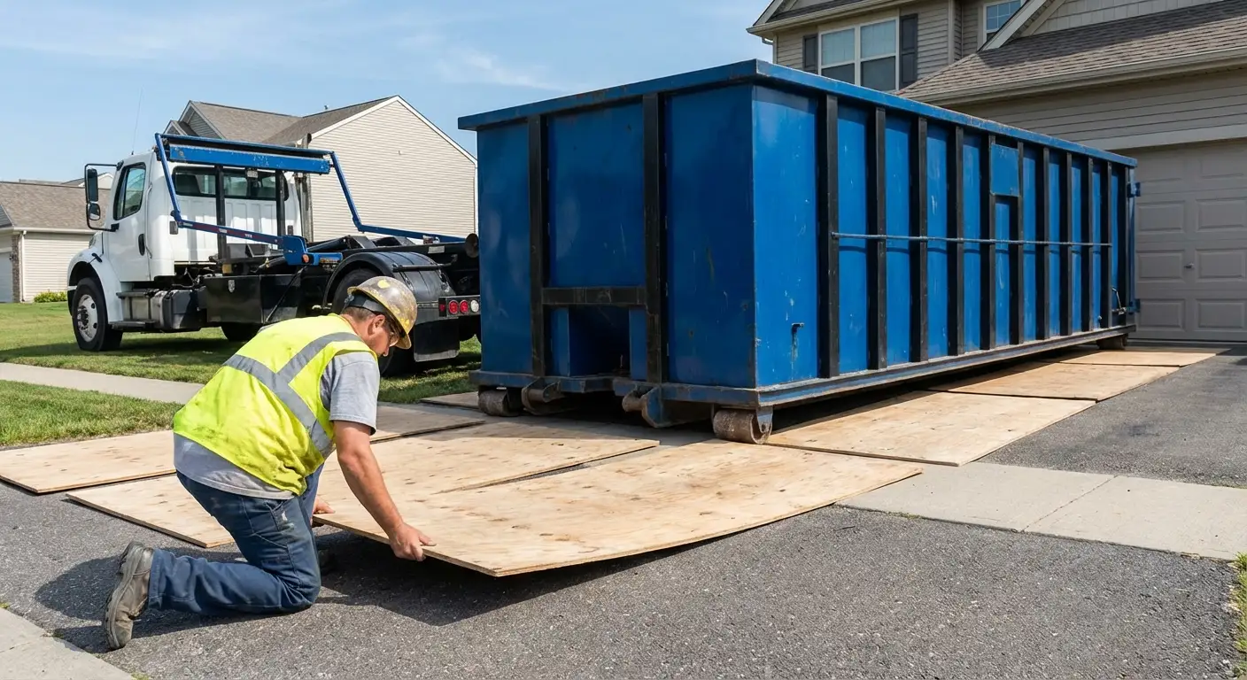 Driveway protection and delivery preparation for dumpster rental in Odessa, TX