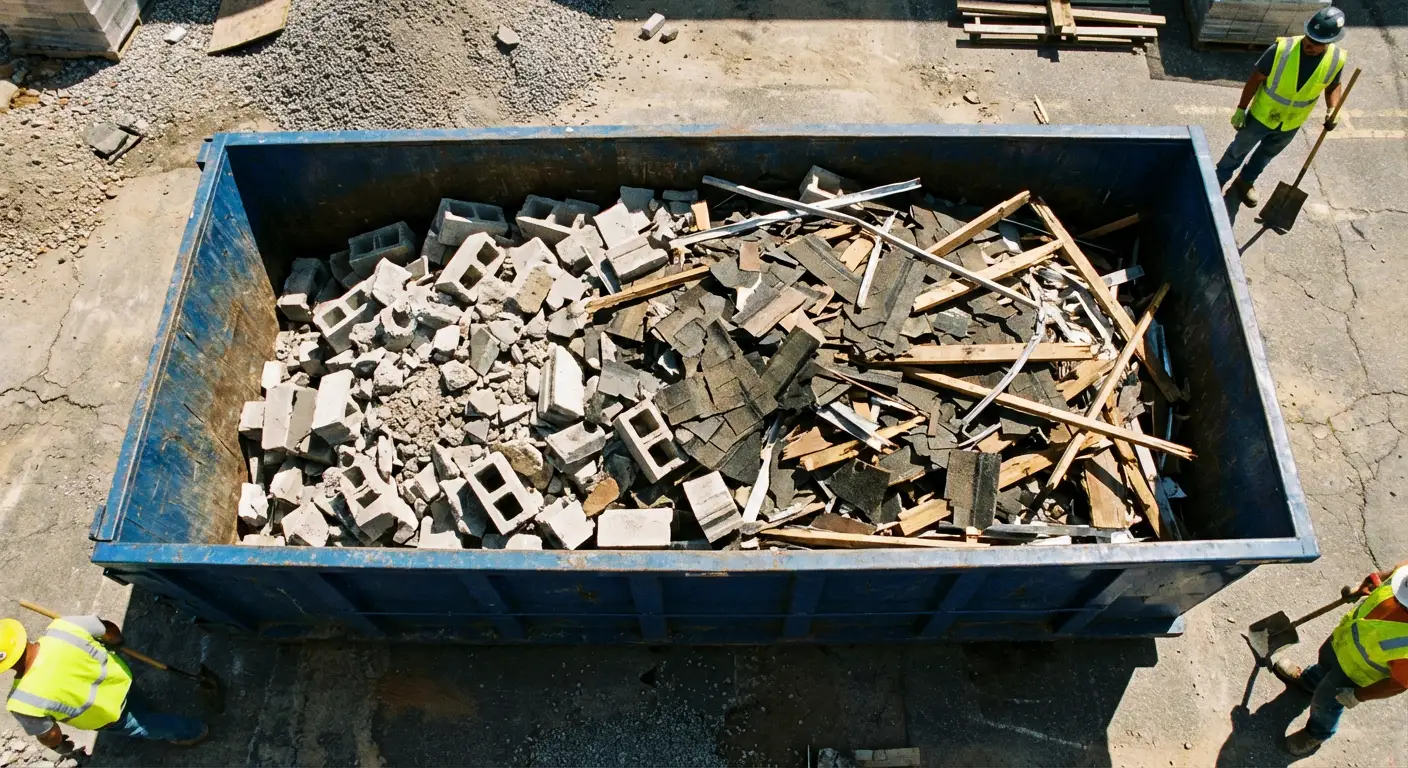 Roll-off dumpster loaded with construction debris in Odessa, TX