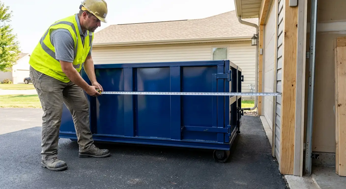 Site assessment for dumpster placement showing clearance requirements in Odessa, TX