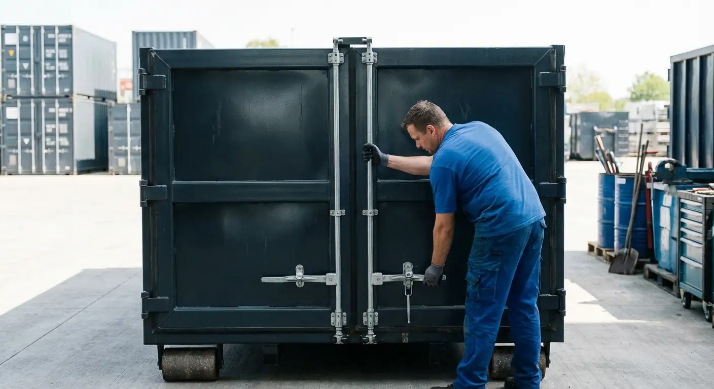 Dumpster walk-in loading door open showing easy access in Odessa, TX